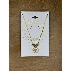 Unwritten Tree of Life Necklace Gold Tone Beaded Pendant Adjustable Chain 14K